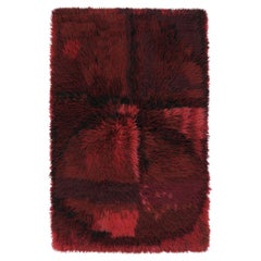 Vintage Swedish Rya Rug with Crimson and Black Abstract Pattern - Rug & Kilim