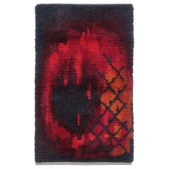 Vintage Swedish Rya Rug with Crimson and Orange Abstract Pattern - Rug & Kilim