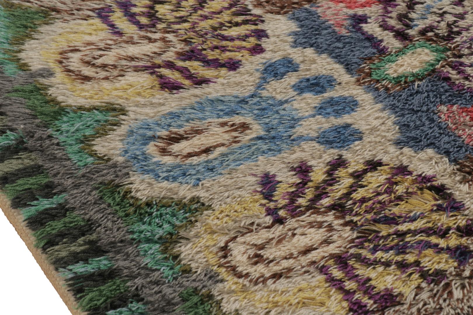 Lana Tappeto Rya svedese vintage con espressivi medaglioni scandinavi - Rug & Kilim in vendita