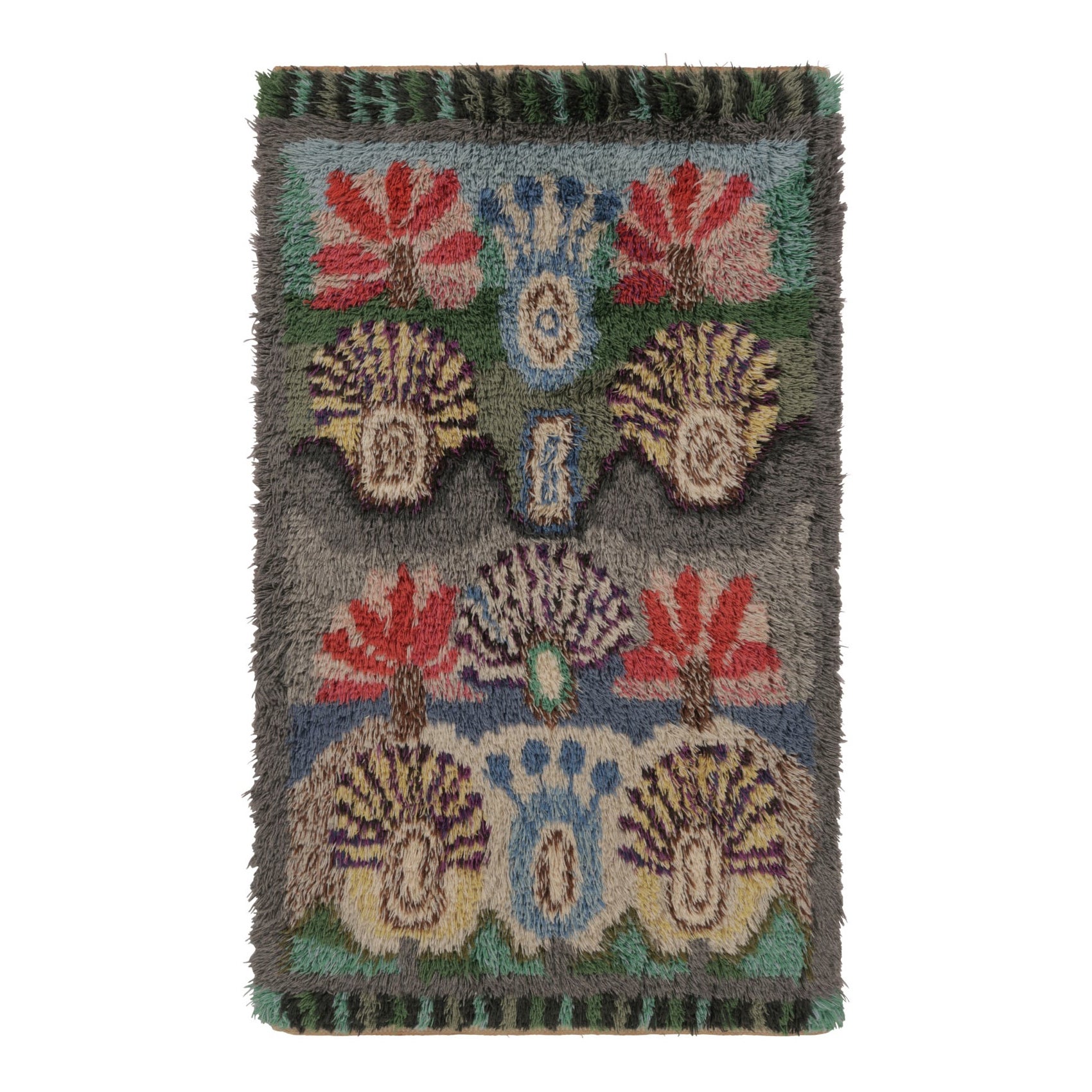 Vintage Swedish Rya Rug with Expressive Scandinavian Medallions - Rug & Kilim