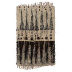 Vintage Swedish Rya Rug with Gray and Beige Geometric Spire Design - Rug & Kilim