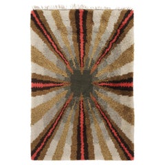 Vintage Swedish Rya Rug with Gray and Brown Geometric Pattern - Rug & Kilim