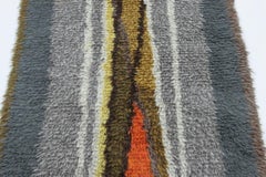 Vintage Swedish Rya Rug with Gray and Orange Vertical Geometry - Rug & Kilim