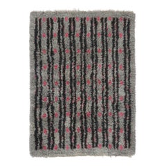 Vintage Swedish Rya Rug with Gray and Pink Geometric Pattern - Rug & Kilim