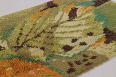 Vintage Swedish Rya Rug with Green and Orange Floral Pattern - Rug & Kilim