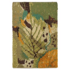 Vintage Swedish Rya Rug with Green and Orange Floral Pattern - Rug & Kilim