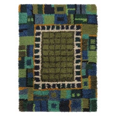 Vintage Swedish Rya Rug with Green Mosaic and Geometric Borders - Rug & Kilim
