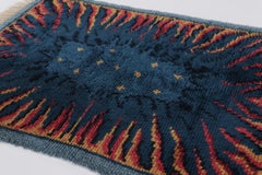 Vintage Swedish Rya Rug with Indigo and Orange Abstract Pattern - Rug & Kilim