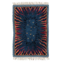 Vintage Swedish Rya Rug with Indigo and Orange Abstract Pattern - Rug & Kilim