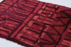 Vintage Swedish Rya Rug with Magenta Spires and Red Geometry - Rug & Kilim