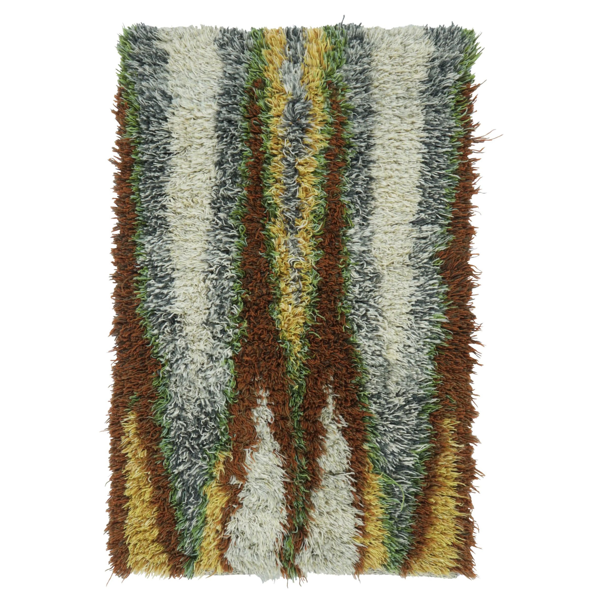 Vintage Swedish Rya Rug with Multicolor Vertical Ridges - Rug & Kilim
