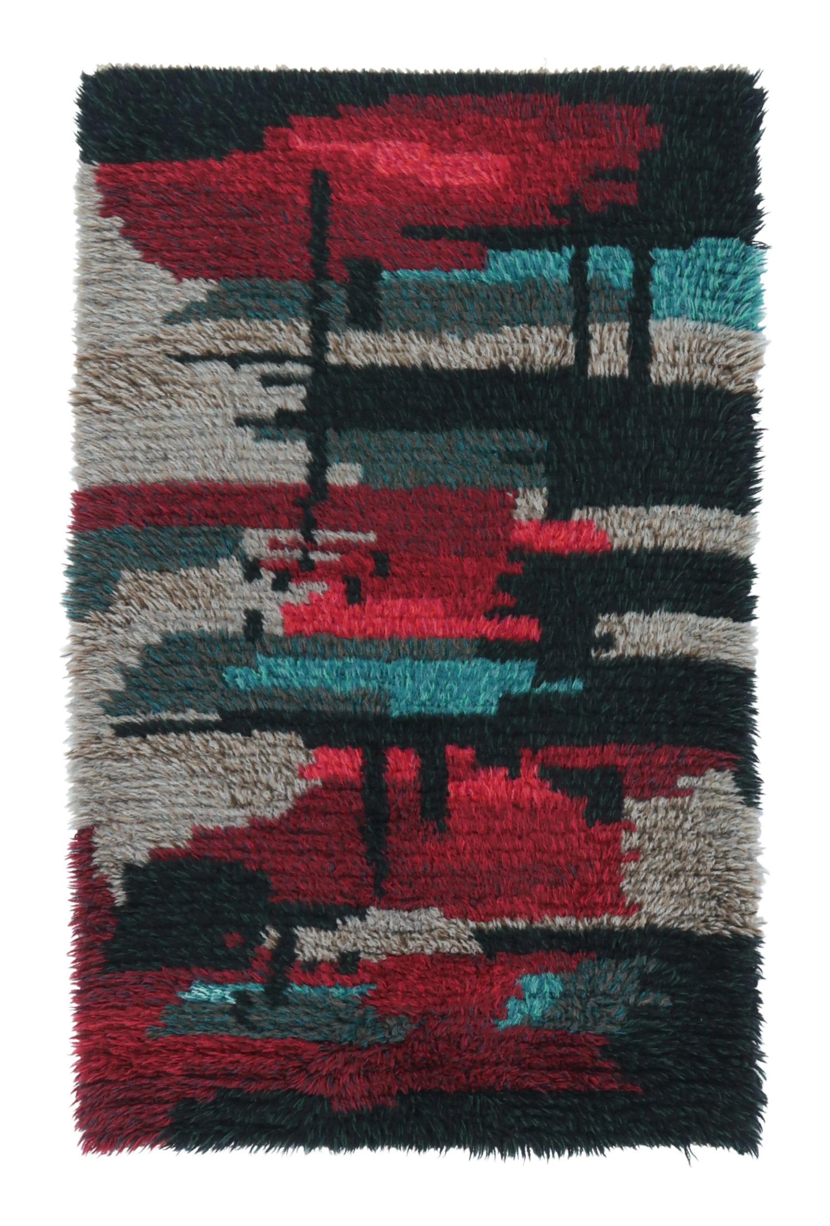 Vintage Swedish Rya Rug with Polychromatic Abstract Pattern - Rug & Kilim
