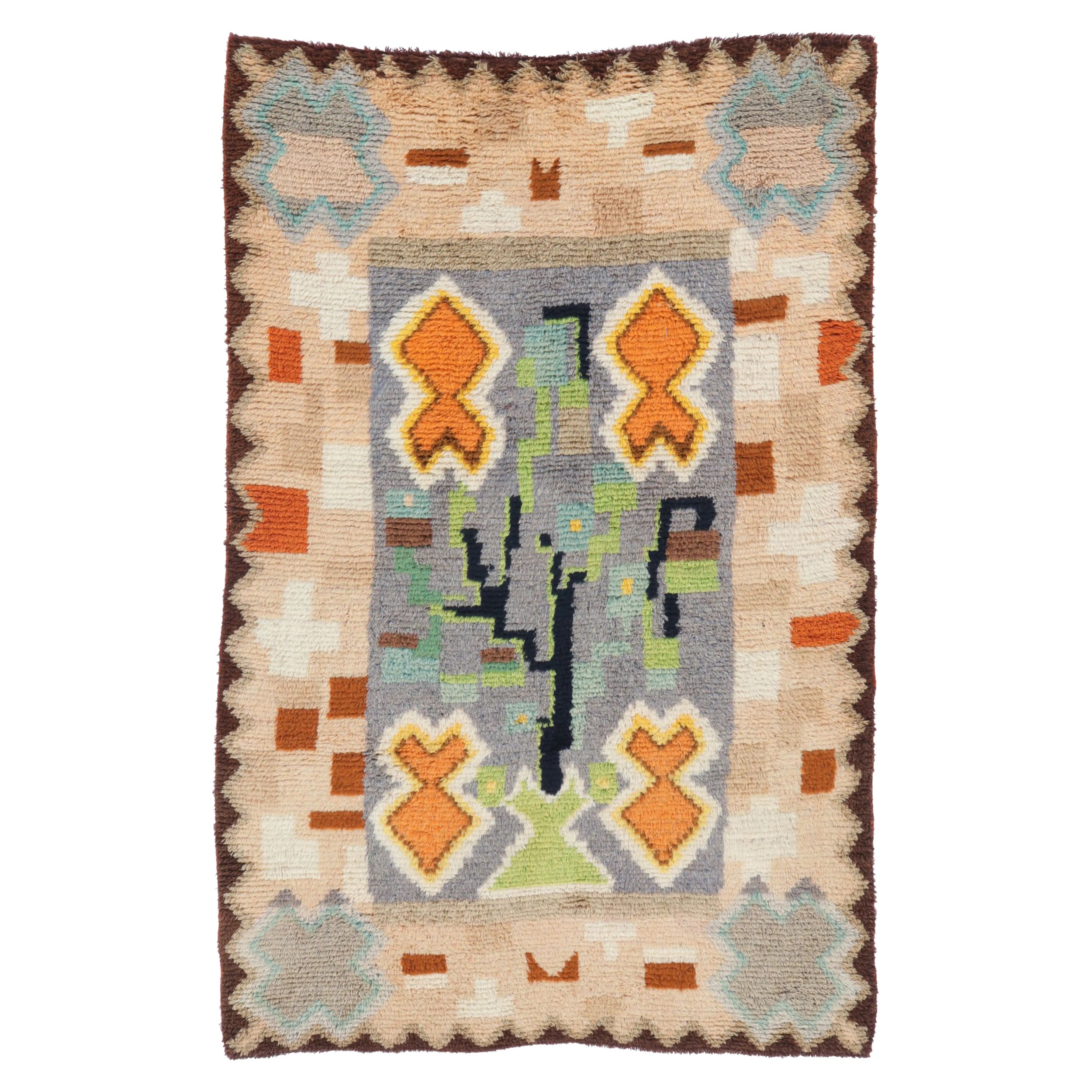 Schwedischer Vintage Rya Teppich mit polychromen geometrischen Motiven - Rug & Kilim im Angebot