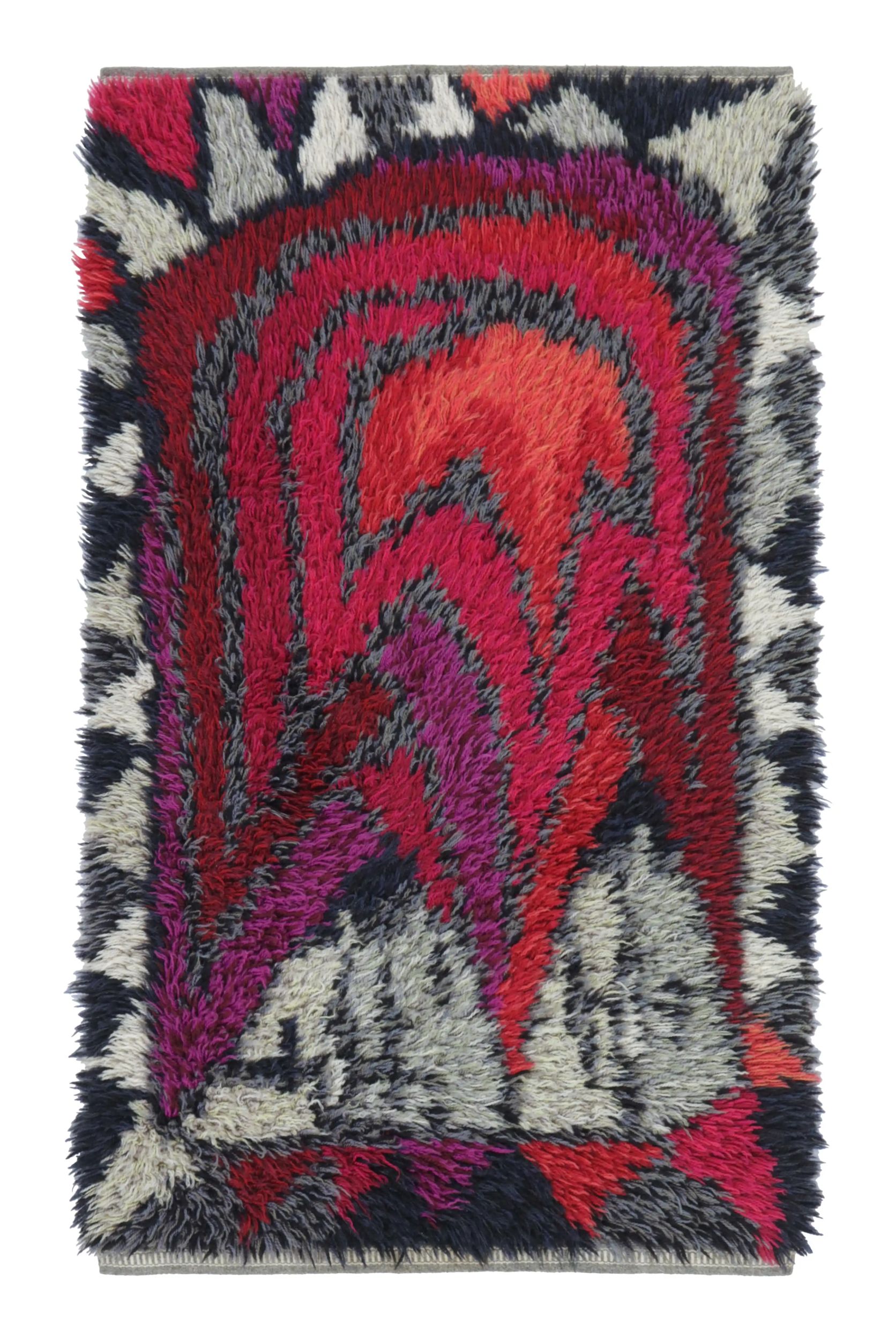 Vintage Swedish Rya Rug with Polychromatic Geometric Pattern- Rug & Kilim For Sale