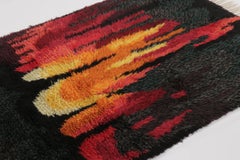 Vintage Swedish Rya Rug with Radiant Flame Abstract Design - Rug & Kilim