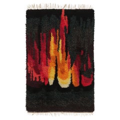 Vintage Swedish Rya Rug with Radiant Flame Abstract Design - Rug & Kilim