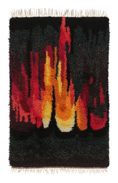 Vintage Swedish Rya Rug with Radiant Flame Abstract Design - Rug & Kilim