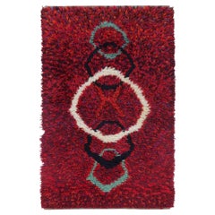 Vintage Swedish Rya Rug with Red Field and Concentric Geometry - Rug & Kilim