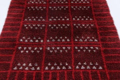 Vintage Swedish Rya Rug with Red Geometry and Ivory Accents - Rug & Kilim