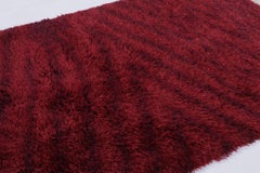 Vintage Swedish Rya Rug with Red Subtle Geometric Pattern - Rug & Kilim