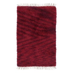 Vintage Swedish Rya Rug with Red Subtle Geometric Pattern - Rug & Kilim