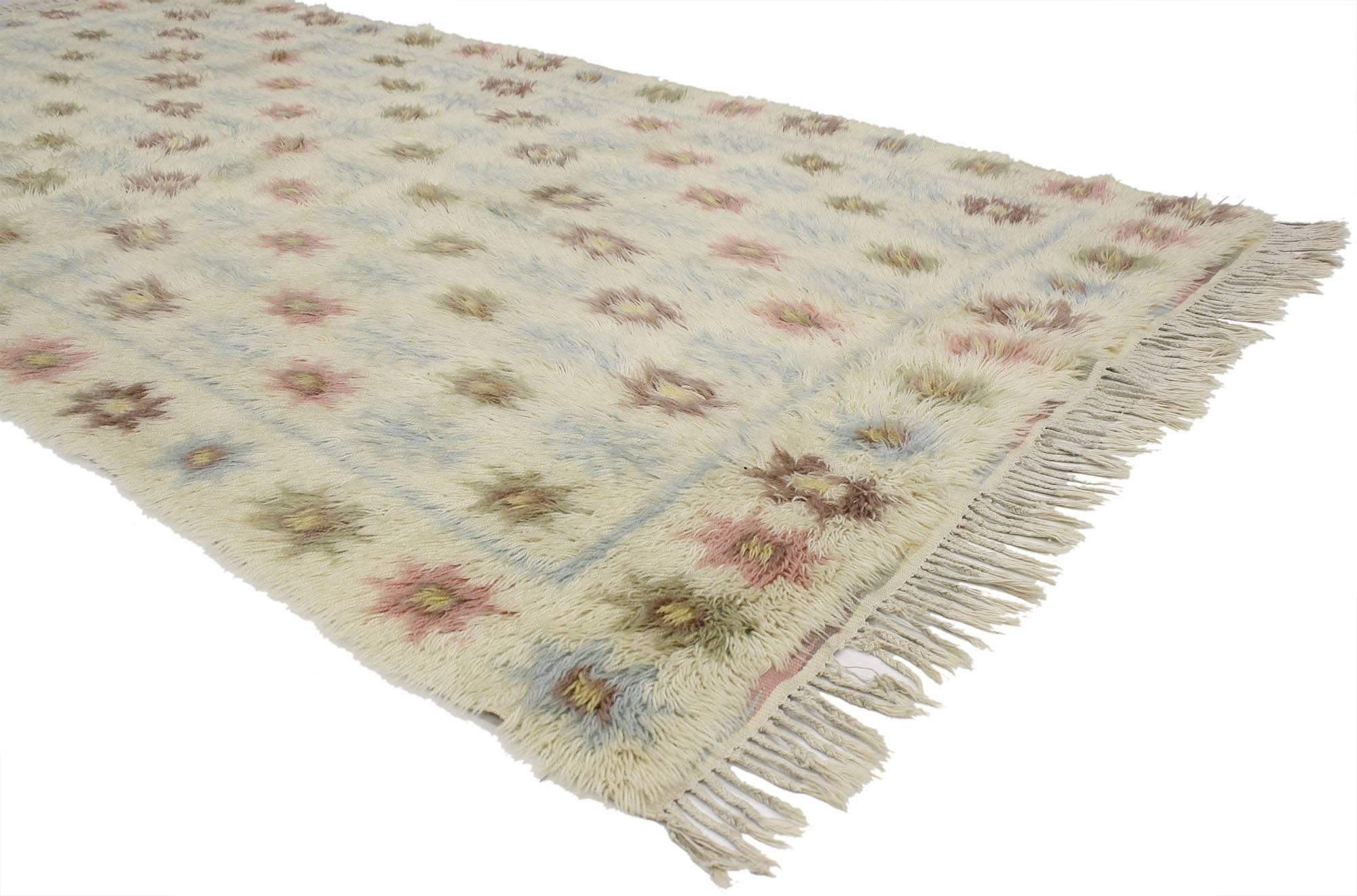 Hand-Knotted Vintage Swedish Rya Rug with Scandinavian Modern Style, Ingrid Hellman-Knafve