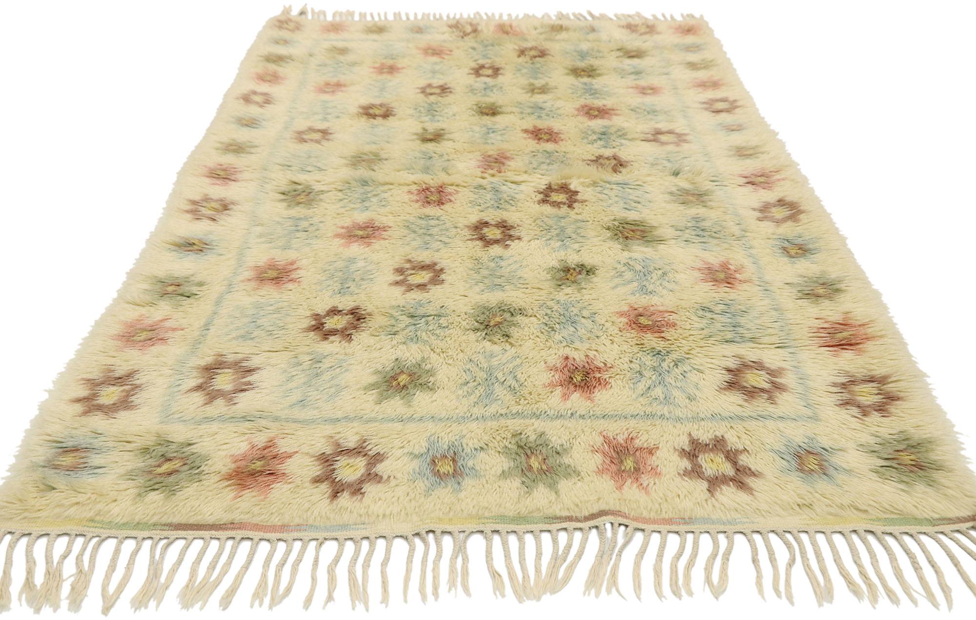 Hand-Knotted Vintage Swedish Rya Rug with Scandinavian Modern Style, Ingrid Hellman-Knafve