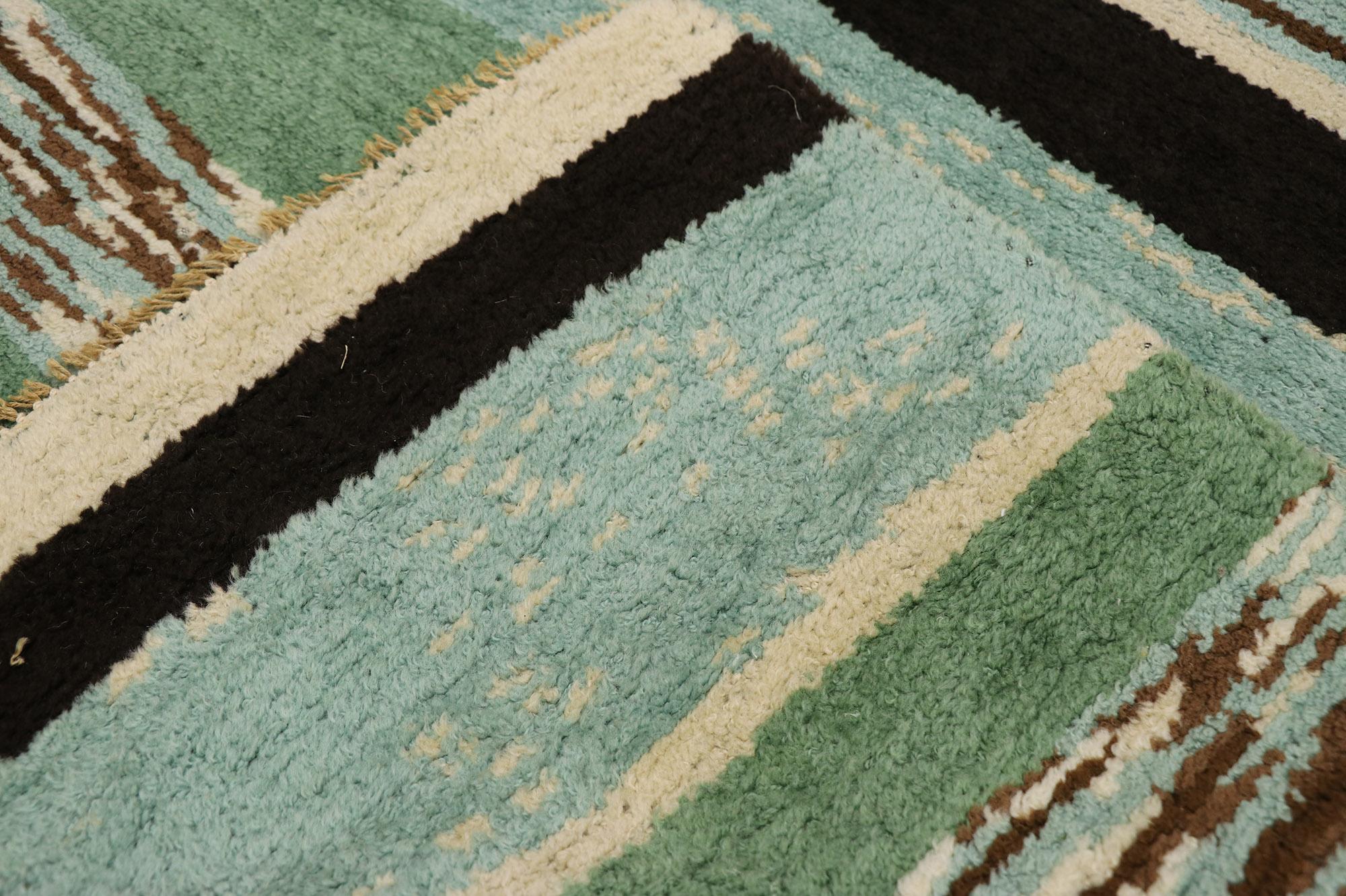 Hand-Knotted Vintage Swedish Rya Rug with Stripes For Sale