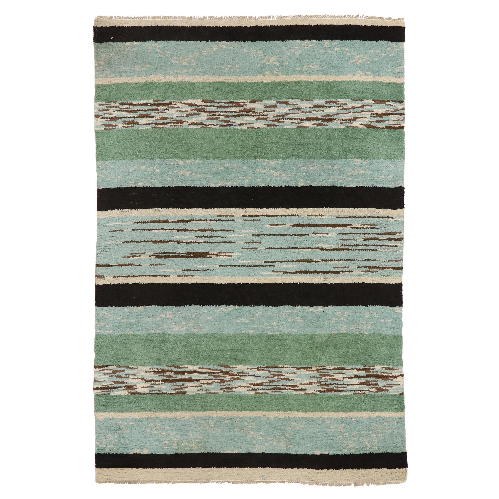 Vintage Swedish Rya Rug with Stripes