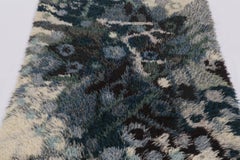 Vintage Swedish Rya Rug with Teal and Cream Abstract Pattern - Rug & Kilim