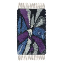 Vintage Swedish Rya Rug with Violet and Blue Abstract Pattern - Rug & Kilim