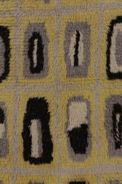 Vintage Swedish Rya Rug, Yellow with Gray Scandinavian Geometry - Rug & Kilim