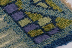 Vintage Swedish Rya Runner, Blue with Scandinavian Abstract Forms - Rug & Kilim