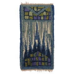Runner svedese vintage Rya, blu con forme astratte scandinave - Rug 
Kilim