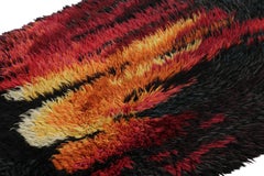 Vintage Swedish Rya Runner, Colorful Scandinavian Flame Patterns - Rug & Kilim