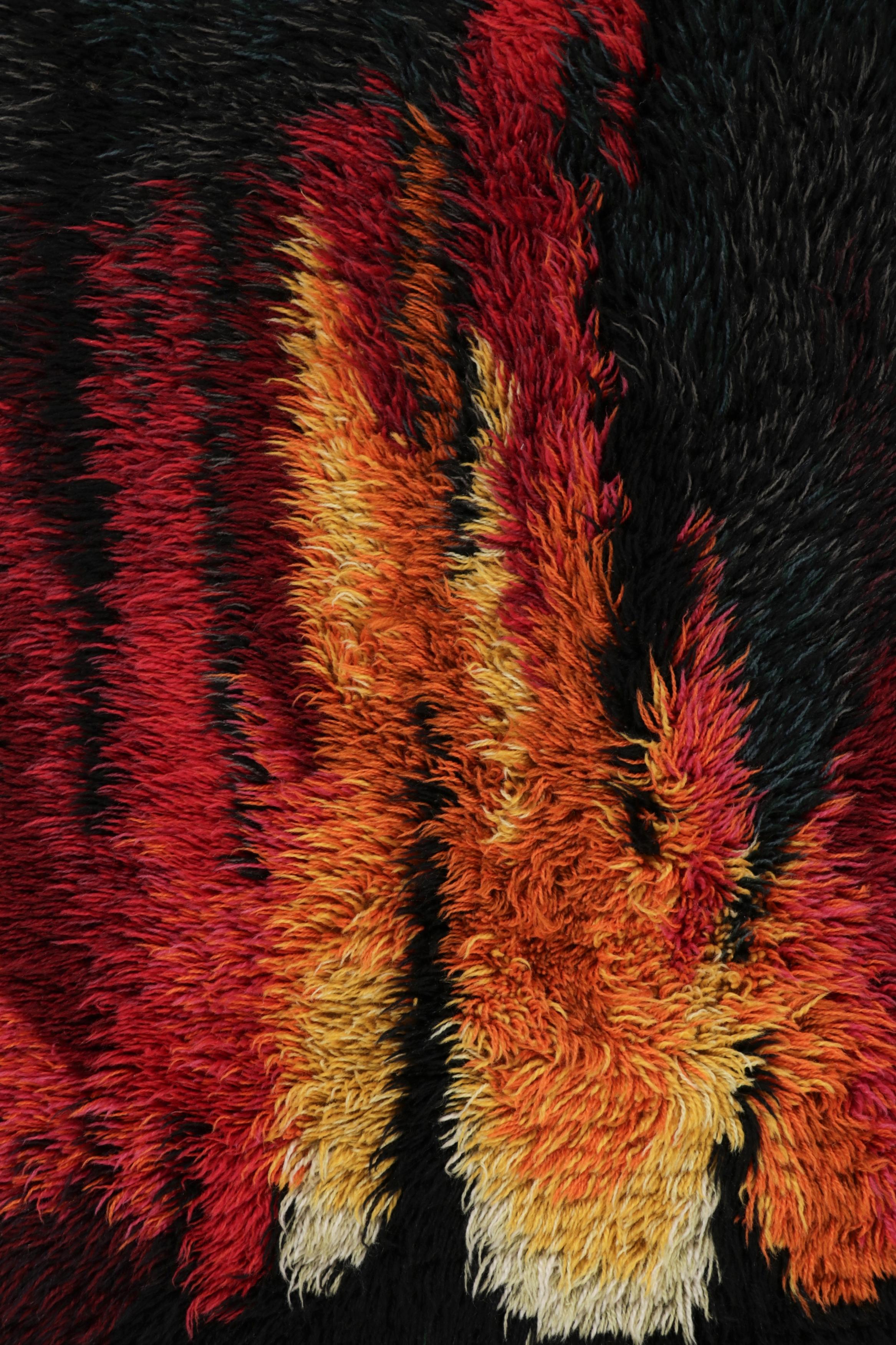 Vintage Swedish Rya Runner, Bunte skandinavische Flammenmuster - Rug & Kilim (Mitte des 20. Jahrhunderts) im Angebot