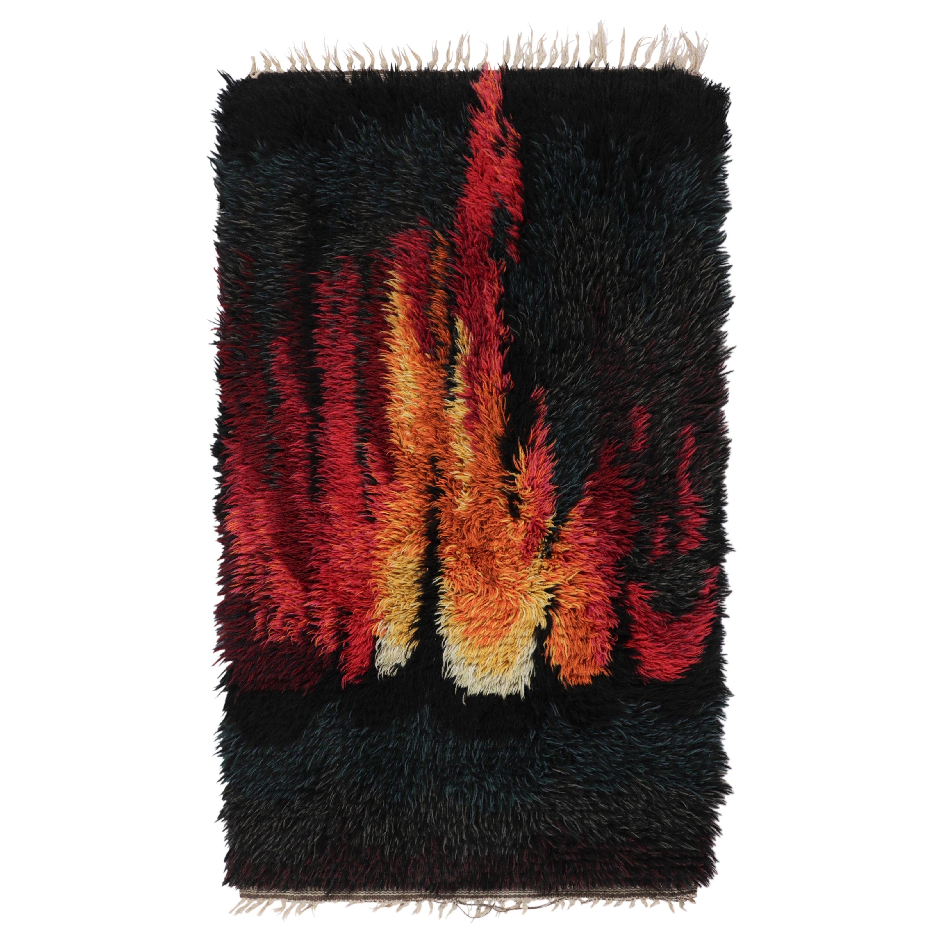 Vintage Swedish Rya Runner, Colorful Scandinavian Flame Patterns - Rug
Kilim