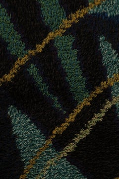 Vintage Swedish Rya Runner, Green with Scandinavian Patterns - Rug & Kilim