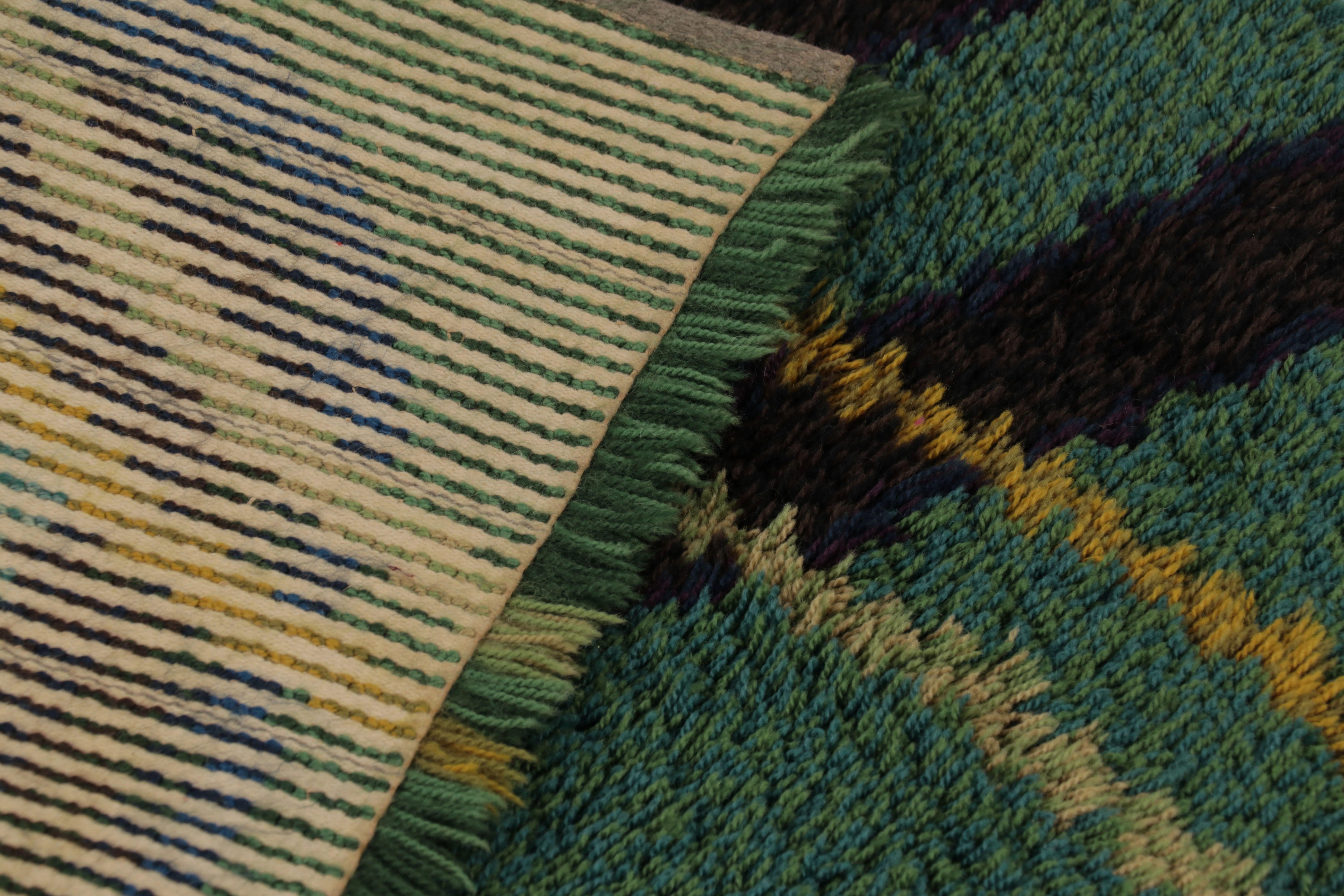 Vintage Swedish Rya Runner, Green with Scandinavian Patterns - Rug & Kilim en vente 1