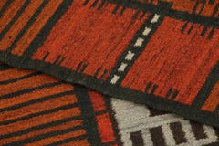 Vintage Swedish Rya Runner in Rust with White Geometric Pattern - Rug & Kilim