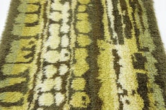 Vintage Swedish Rya Runner Moss Green and Ivory Abstract Pattern - Rug & Kilim