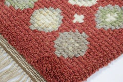 Vintage Swedish Rya Runner Red, Gray & Cream Geometric Pattern- Rug & Kilim