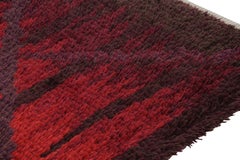Vintage Swedish Rya Runner Rug, Bold Scandinavian Geometry in Red - Rug & Kilim