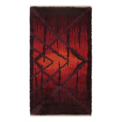 Vintage Swedish Rya Runner Rug, Bold Scandinavian Geometry in Red - Rug & Kilim
