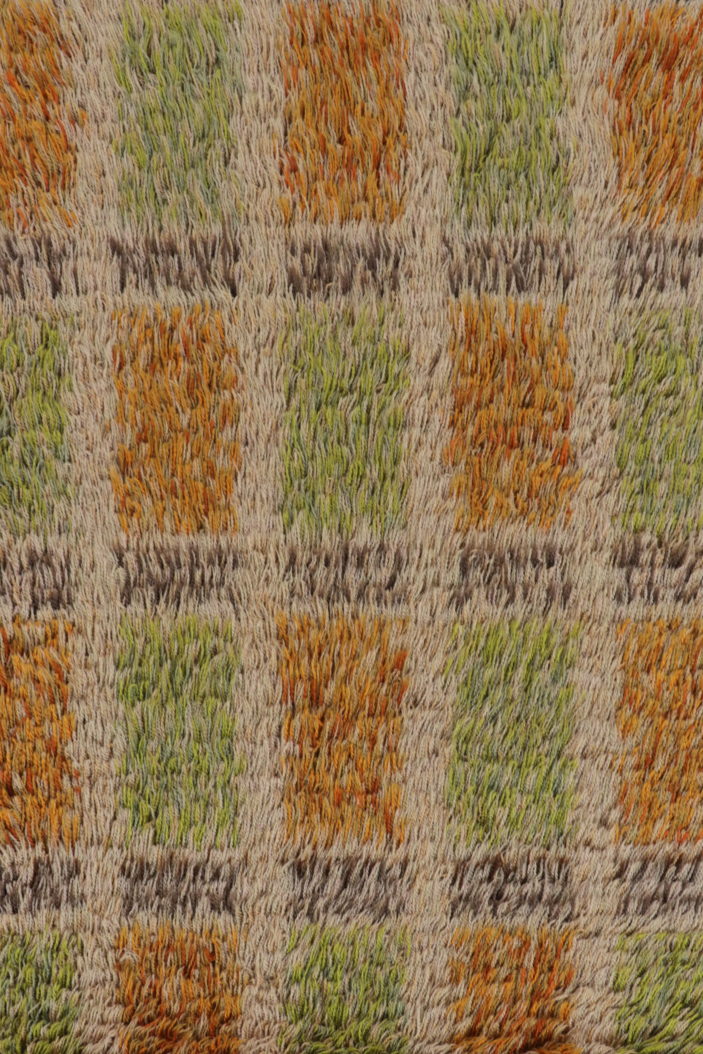 Noué à la main Vintage Swedish Rya Runner, Scandinavian Rug with Retro Geometry - Rug & Kilim en vente