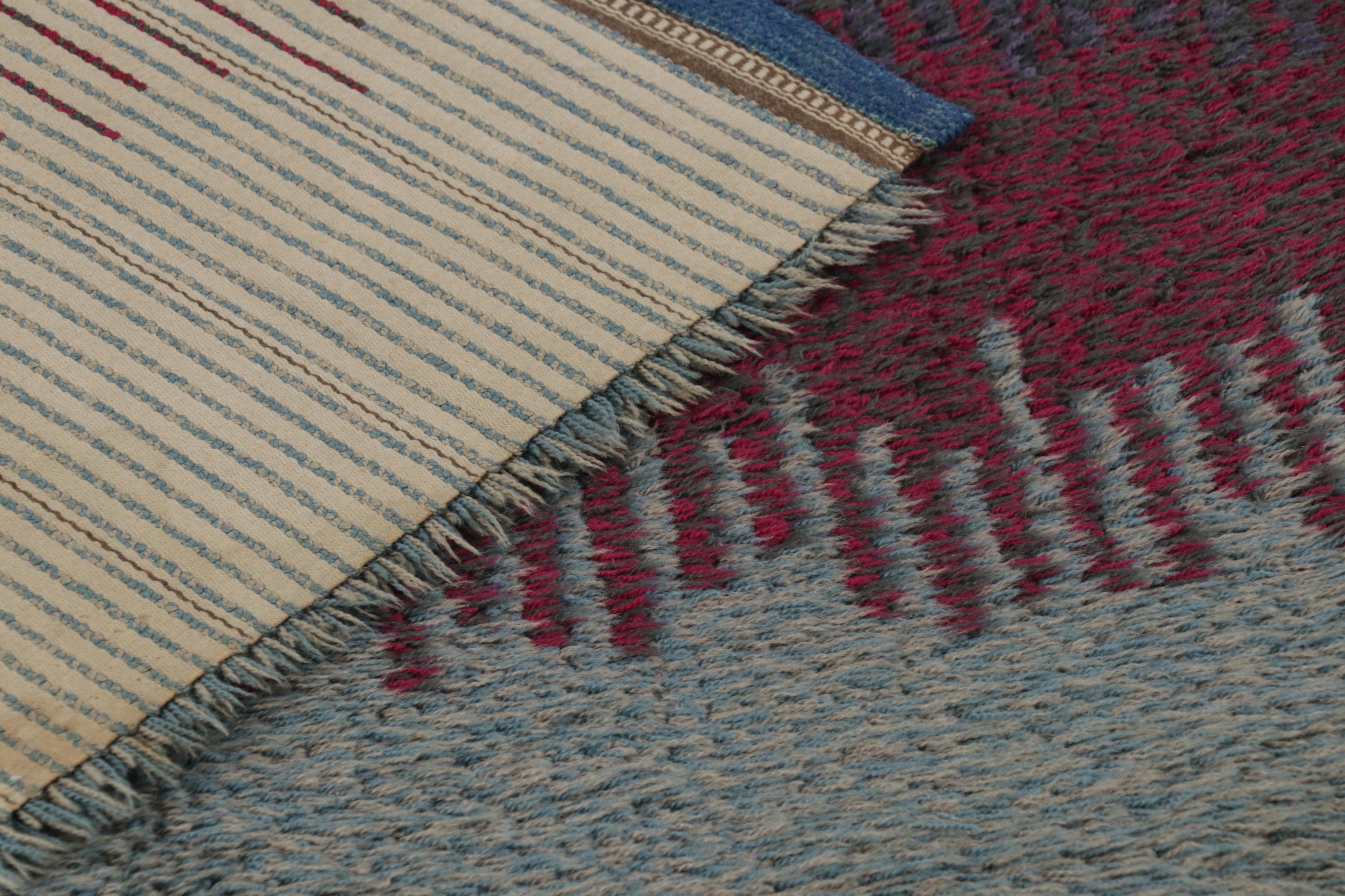 Alfombra sueca vintage Rya, alfombra escandinava con rayas dentadas - Rug & Kilim Lana en venta