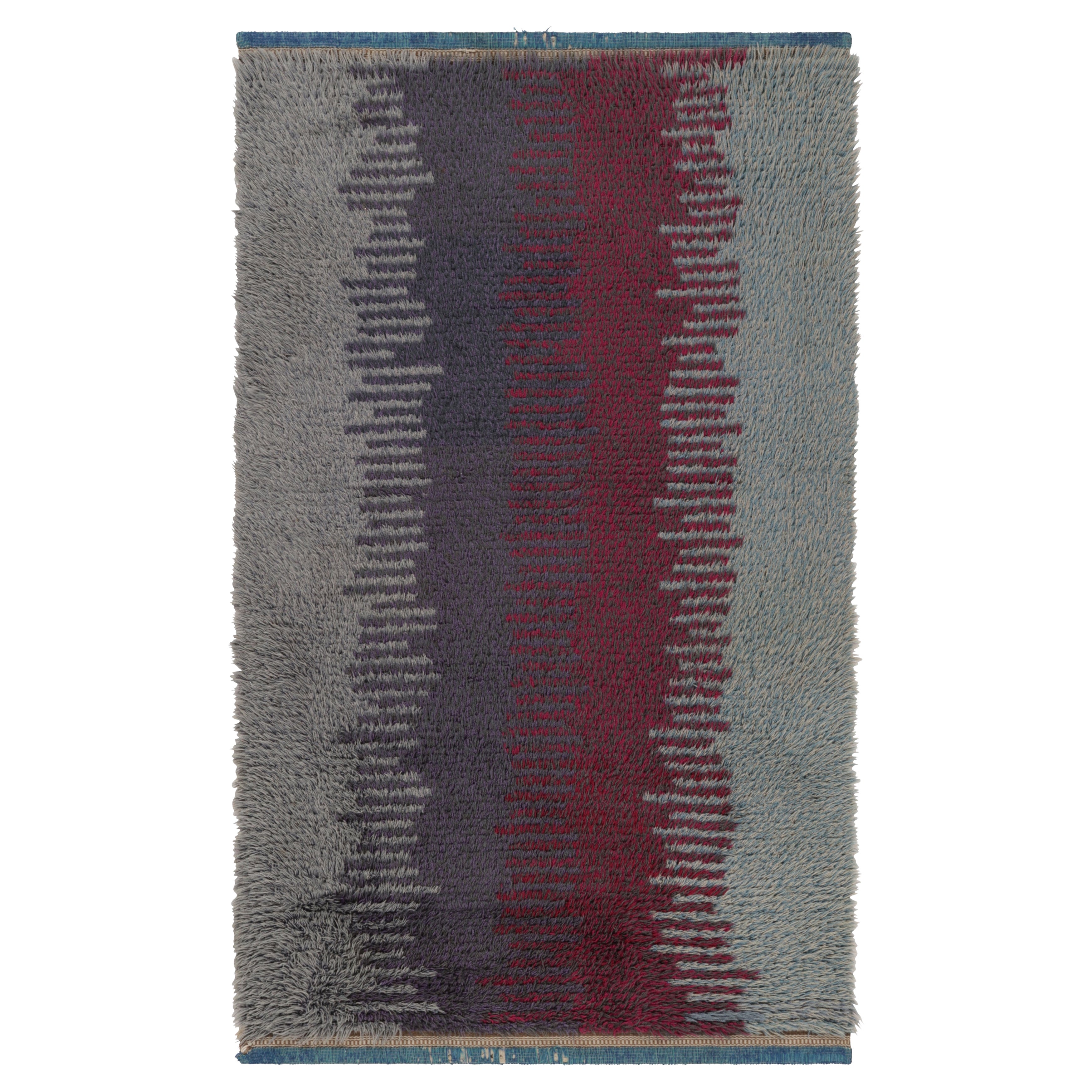 Vintage Swedish Rya Runner, tapis scandinave à rayures dentelées - Rug & Kilim