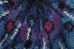 Vintage Swedish Rya Runner with Blue and Purple Sunburst Pattern - Rug & Kilim