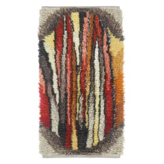 Vintage Swedish Rya Runner with Red-Orange Vertical Stripes - Rug & Kilim