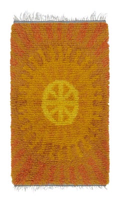 Vintage Swedish Rya Runner with Rust and Gold Sunburst Medallion - Rug & Kilim